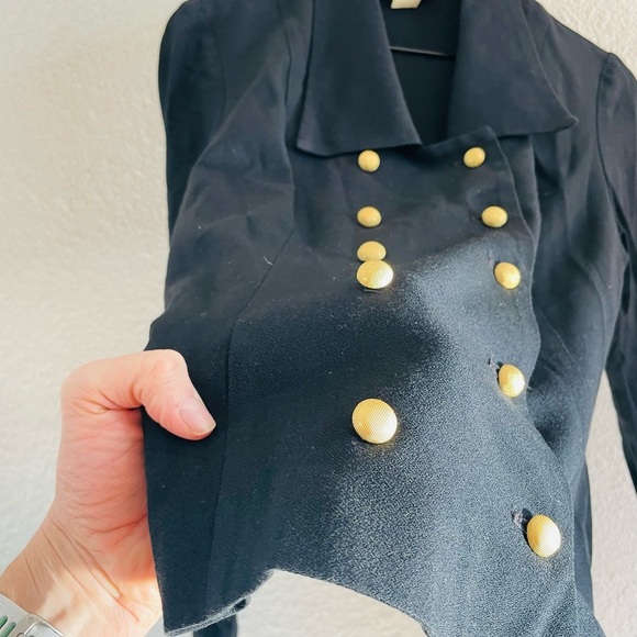 Vintage Gold Button Black Button Up Collared Blouse - Picture 4 of 9